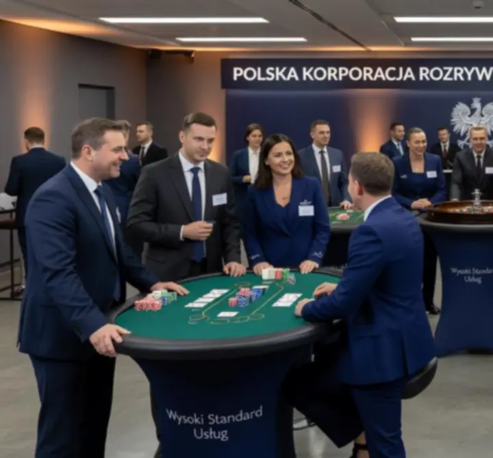 Stół do pokera podczas firmowego wydarzenia rozrywkowego